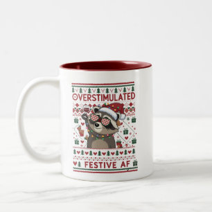 Funny Xmas überstimuliert & festlich Af Raccoon Zweifarbige Tasse