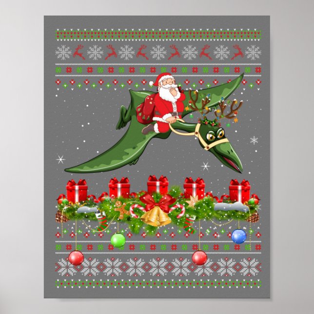 Funny Xmas Ugly Santa Riding Pterodactyl Bird Chri Poster (Vorne)