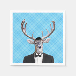 Funny Yarmulke Happy Hanukkah Deer Blue Kariert Serviette