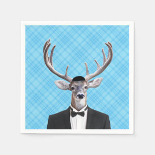 Funny Yarmulke Happy Hanukkah Deer Blue Kariert Serviette