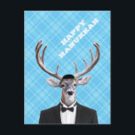 Funny Yarmulke Happy Hanukkah Deer Blue Pläd Feiertagspostkarte<br><div class="desc">Funny Yarmulke Happy Hannukah Deer Blue Pläd,  featuring a yamaka.  Personalize the back with your return address now,  then handwrite a later for that personal touch!</div>