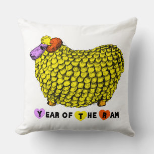 Funny Yellow Big Ram Chinese Zodiac Birthday SqPi Kissen