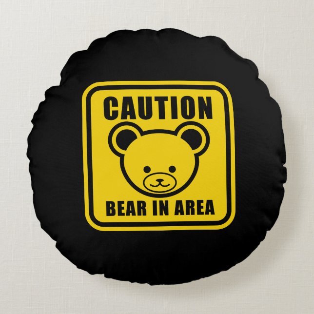 Funny Yellow Black Teddy Bären Warnsignal Art Rundes Kissen (Vorderseite)