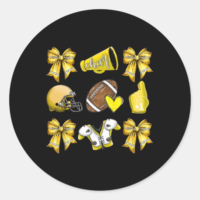 Funny Yellow Cheer Coquette Football Mama Women Gi Runder Aufkleber (Vorderseite)