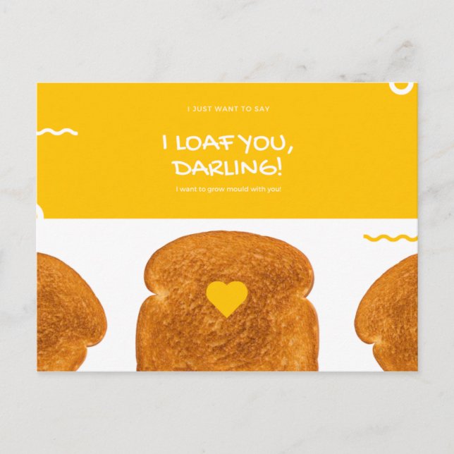 Funny Yellow Circle Squiggles Toast Liebe Postkarte (Vorderseite)