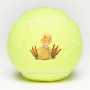 Funny Yellow Duck Playful Wink Happy Lächeln Cart Tennisbälle