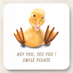 Funny Yellow Duck Playful Wink Happy Lächeln Carto Getränkeuntersetzer