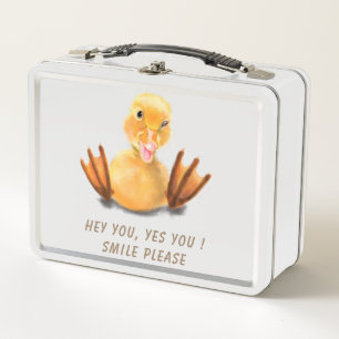 Funny Yellow Duck Playful Wink Happy Lächeln Carto Metall Brotdose