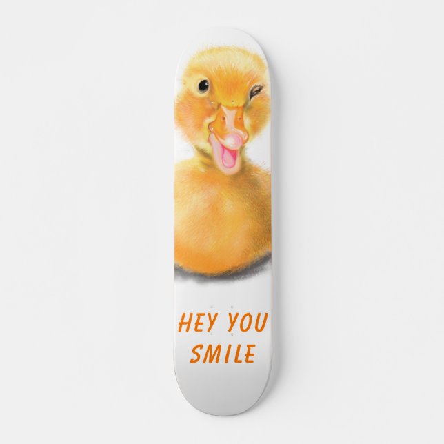 Funny Yellow Duck Playful Wink Happy Lächeln Carto Skateboard (Vorne)