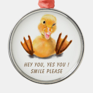 Funny Yellow Duck Playful Wink Smile - Benutzerdef Ornament Aus Metall
