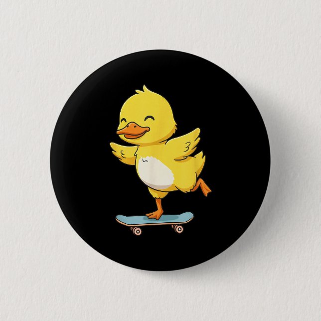 Funny Yellow Duck Skater Skateboard Ballerina Zoo  Button (Vorderseite)