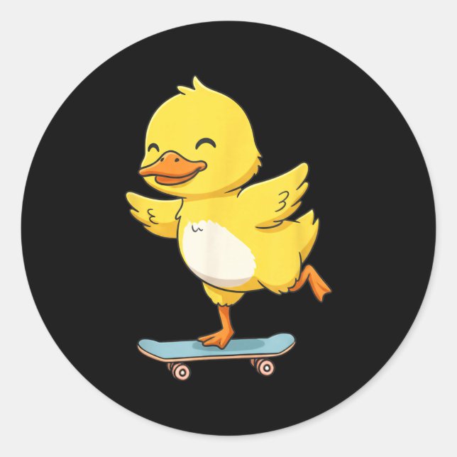 Funny Yellow Duck Skater Skateboard Ballerina Zoo  Runder Aufkleber (Vorderseite)