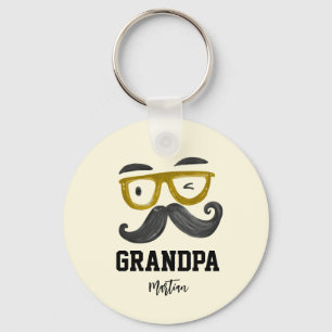 Funny Yellow Glass und Mustache Custom Opa Schlüsselanhänger