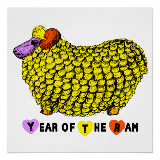 Funny Yellow Ram Chinese Year Zodiac Birthday SqP Poster