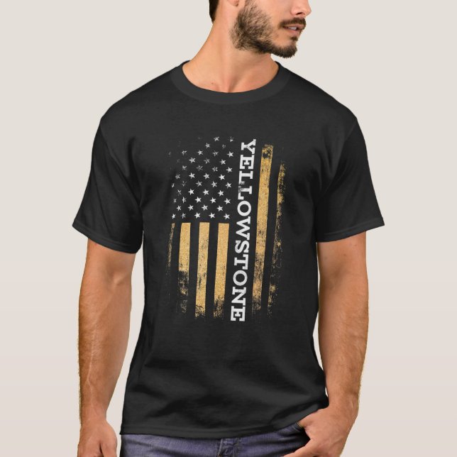 Funny Yellow Stone Flag Yellowstone American Flag T-Shirt (Vorderseite)