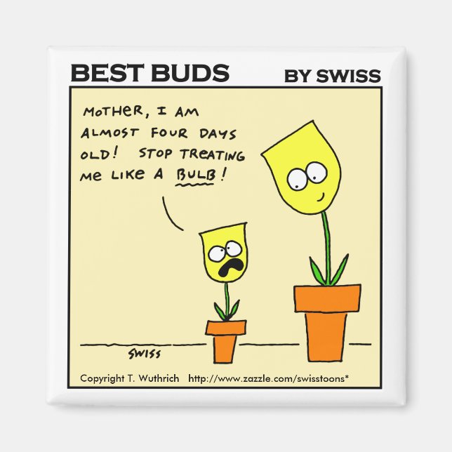 Funny Yellow Tulips Mutter und Tochter Cartoon Magnet (Vorne)