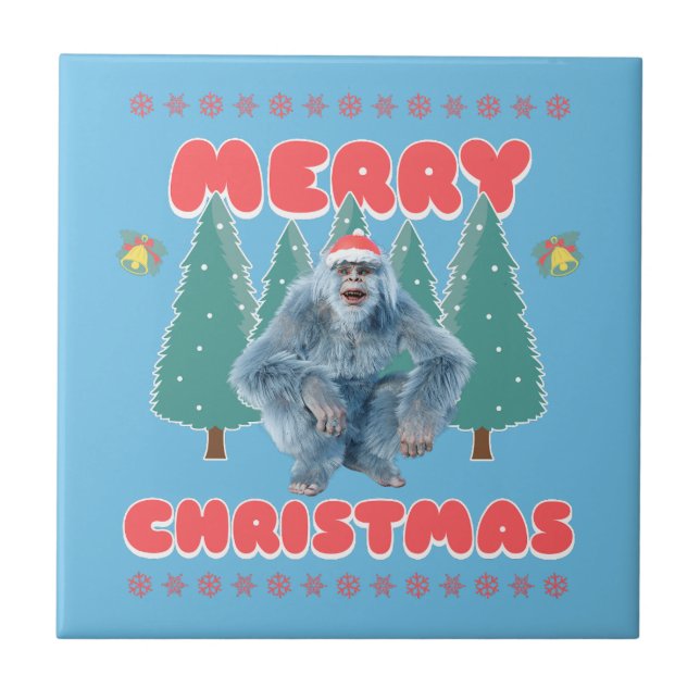 Funny Yeti - Frohe Weihnachten Fliese (Vorderseite)