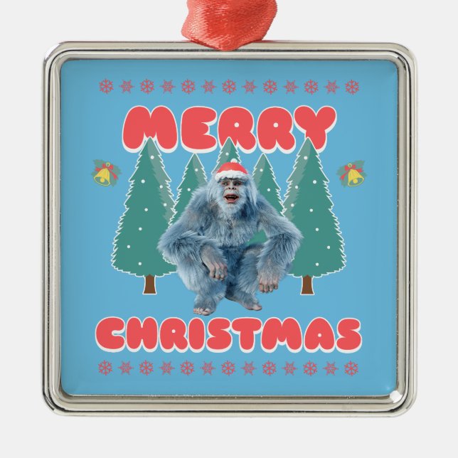 Funny Yeti - Frohe Weihnachten Ornament Aus Metall (Vorne)