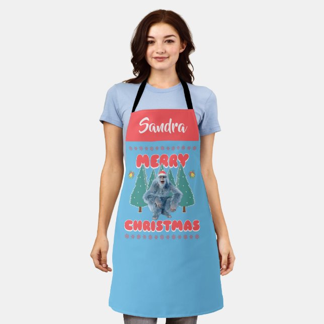 Funny Yeti - Frohe Weihnachten Personalisiert Schürze (Getragen)