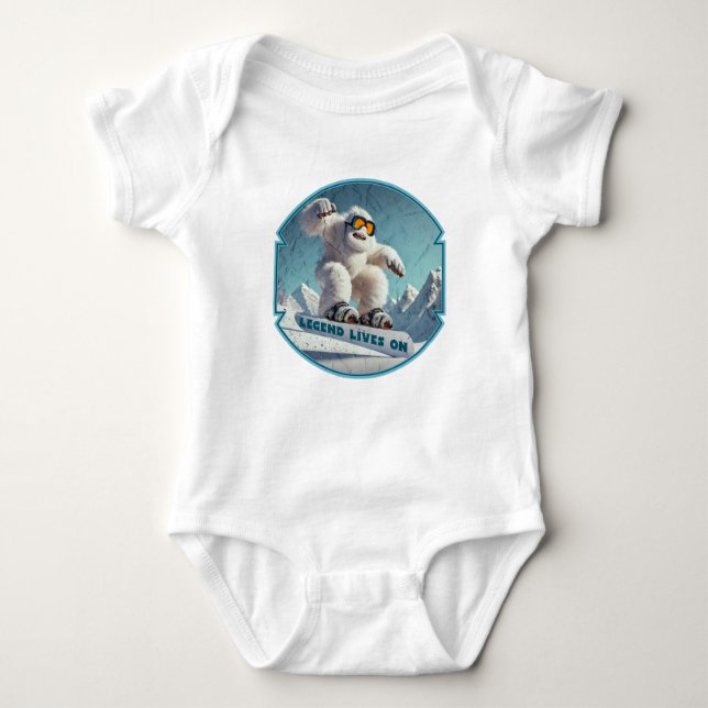 Funny Yeti Legend Snowboarden Winterabenteuer Baby Strampler (Vorderseite)