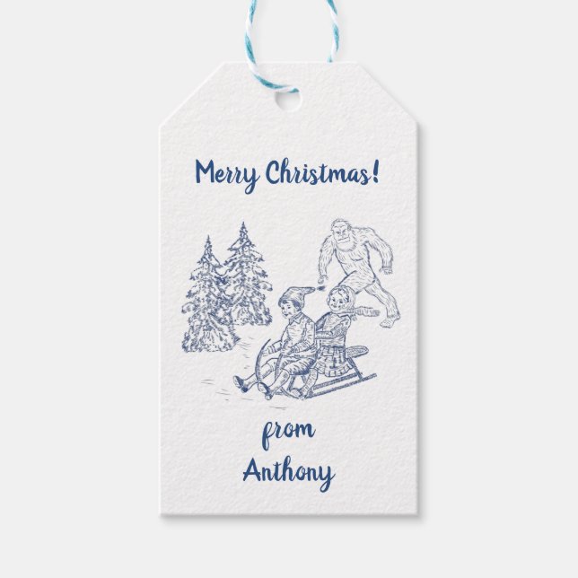 Funny Yeti Monsters Antikes Wintertoilmuster Geschenkanhänger (Vorderseite)