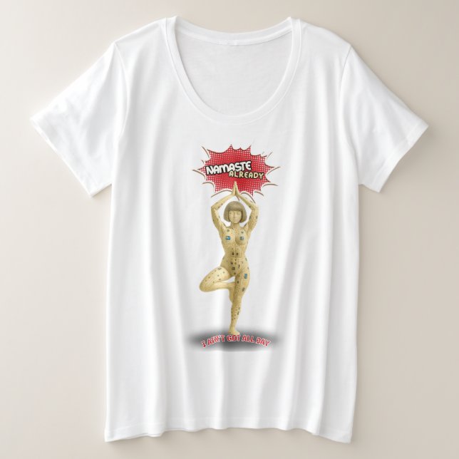 Funny Yoga Comic Pop Große Größe T-Shirt (Design vorne)