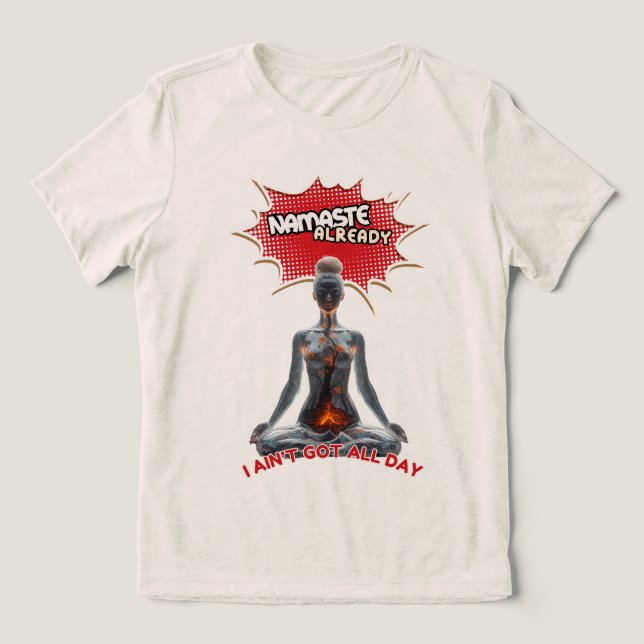 Funny Yoga Comic Pop Tri-Blend Shirt (Design Vorderseite)
