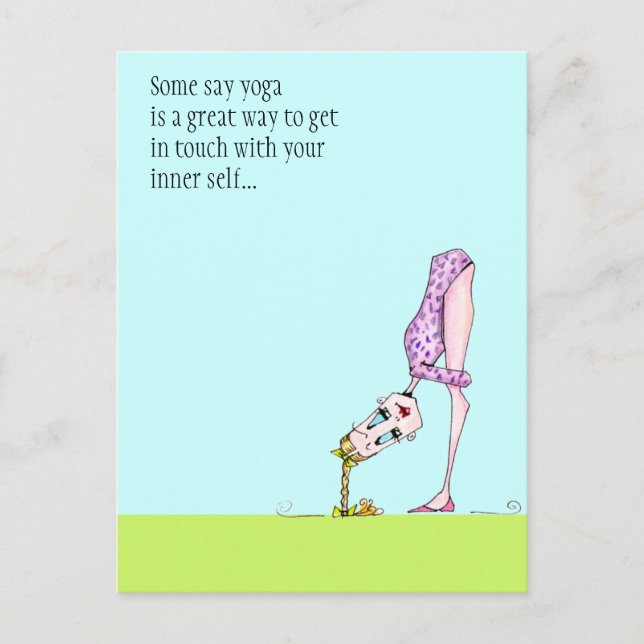 Funny Yoga Spaß Pose Postkarte - muss zurück sehen (Vorderseite)