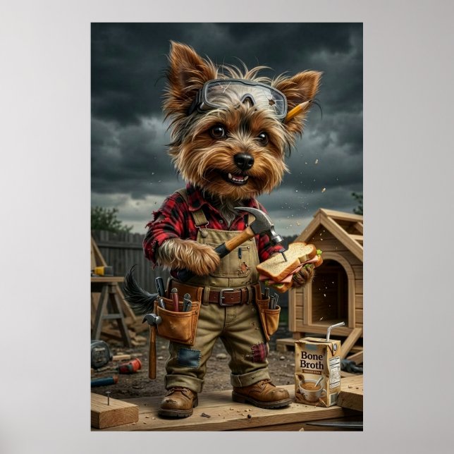 Funny Yorkie Construction Worker Poster – Playful  (Devant)