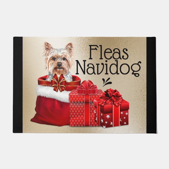 Funny Yorkie Weihnachtsflotte navidog xmas Geschen Fußmatte (Vorderseite)