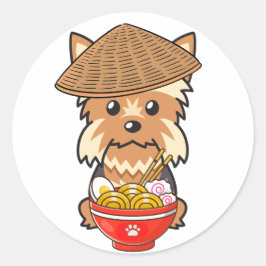 Funny Yorkshire Terrier isst Nudeln Runder Aufkleber