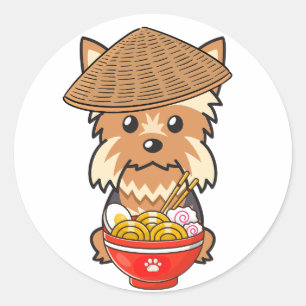 Funny Yorkshire Terrier isst Nudeln Runder Aufkleber
