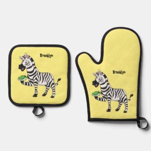 Funny Zebra Cartoon Illustration Ofenhandschuh & Topflappen-Set