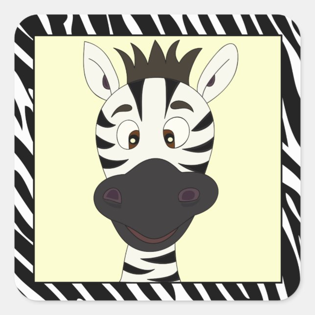 Funny Zebra Cartoon Quadratischer Aufkleber (Vorderseite)