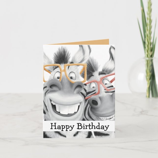 Funny Zebra Glasses Carte Anniversaire (Devant)