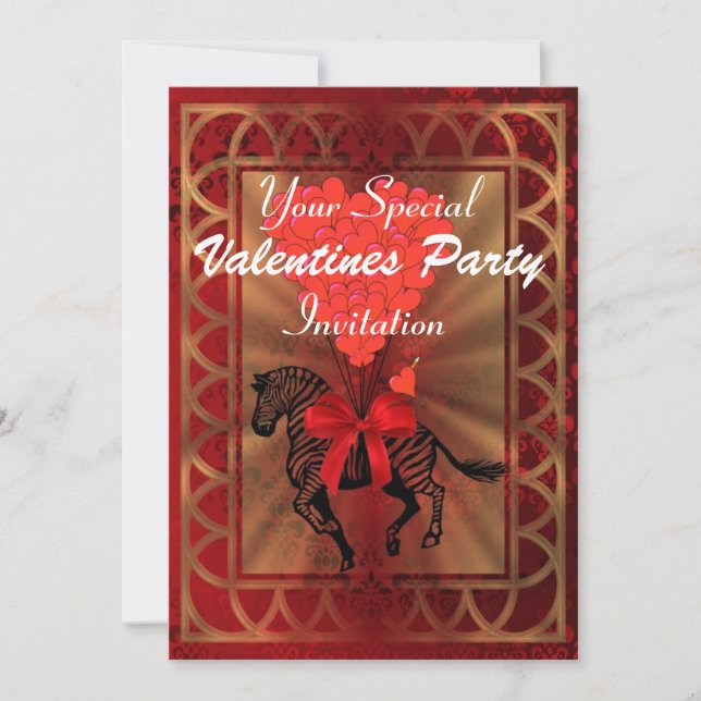 Funny Zebra & Liebe Herzens Valentines Party Einladung (Vorderseite)