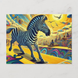 Funny Zebra Skateboarding Postkarte