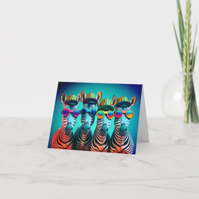 Funny Zebras Niedlich Zoo Animals Party Hats Brill Dankeskarte (Vorderseite)