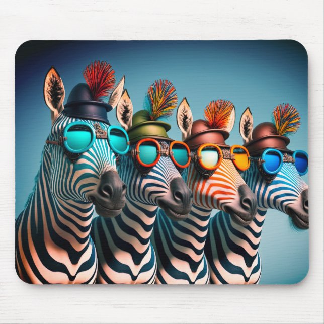 Funny Zebras Niedlich Zoo Animals Party Hats Brill Mousepad (Vorne)