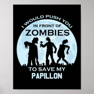 Funny Zombie Halloween Pet Papillon Poster