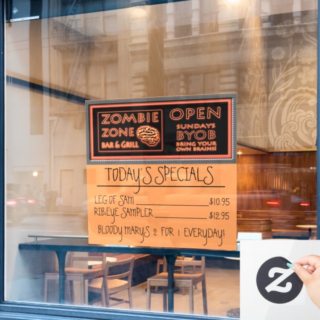 Funny Zombie Zone Halloween Fensteraufkleber (Café-Fenster)