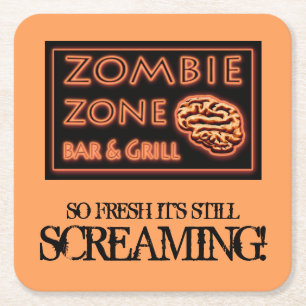 Funny Zombie Zone Halloween-Party Rechteckiger Pappuntersetzer