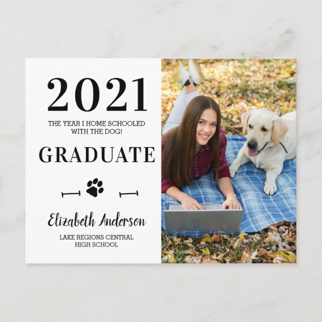 Funny Zuhause School Hund-Klasse des Graduate Foto Einladungspostkarte (Vorderseite)