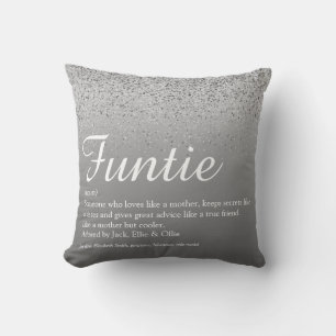 Funtie Tunt Tuntie Definition Silver Glitzer Kissen