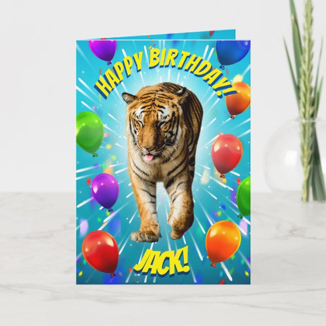 Funy Tiger Party Balloon Exploon Carte Anniversair (Devant)