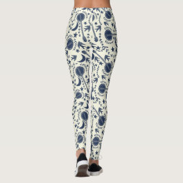 Für Banjo Spieler Muster Blue und Cream Folk Art Leggings