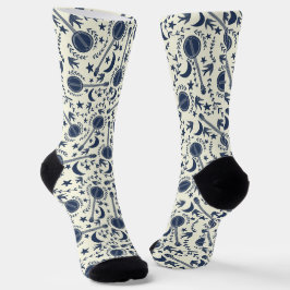 Für Banjo Spieler Muster Blue und Cream Folk Art Socken