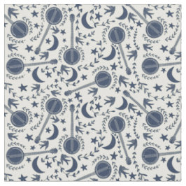 Für Banjo Spieler Muster Blue und Cream Folk Art Stoff