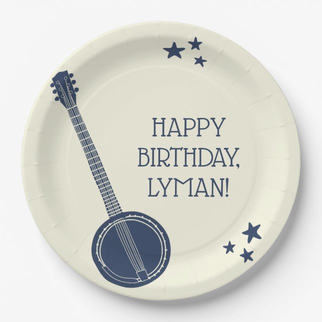 Für Banjo Spieler Navy Personalisiertes Party Pappteller (Vorderseite)