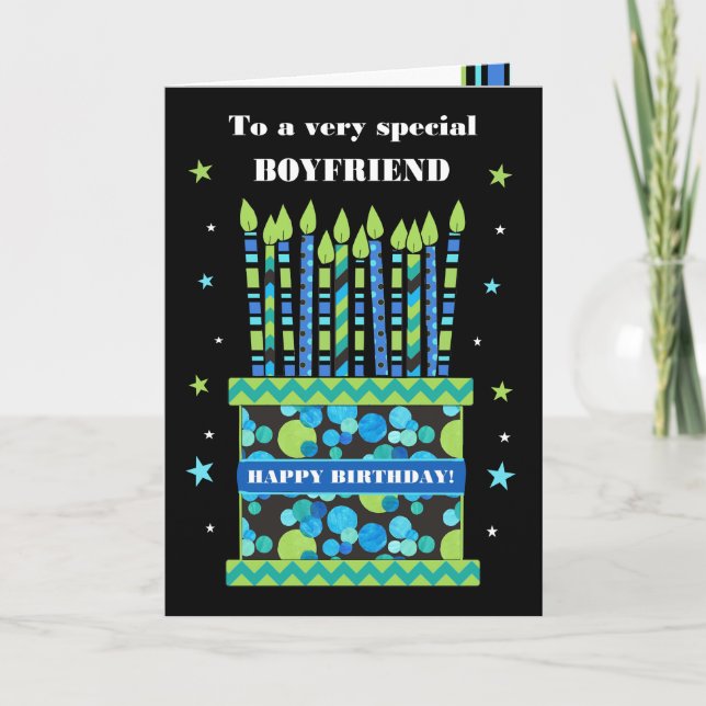 Für Boyfriend Birthday Cake with Candles Card Karte (Vorderseite)